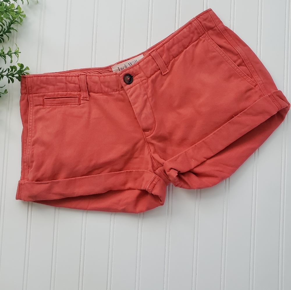 Jack Wills Shorts British Button Fly Cuffed Shorts Orange size 4 Boho